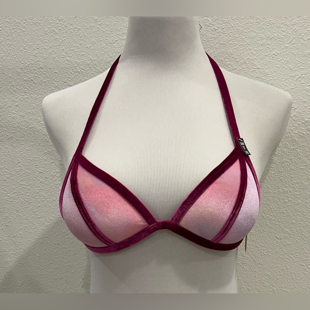 NEW Victoria's Secret PINK Swim Push-Up Velvet Bikini Top XS Pastel Tie Dye Pink
